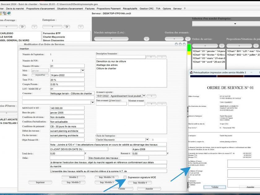 suppression signature maître d'oeuvre de l'Ordre de Service 3B du logiciel de suivi de chantier Gescant Mac et PC v20.03