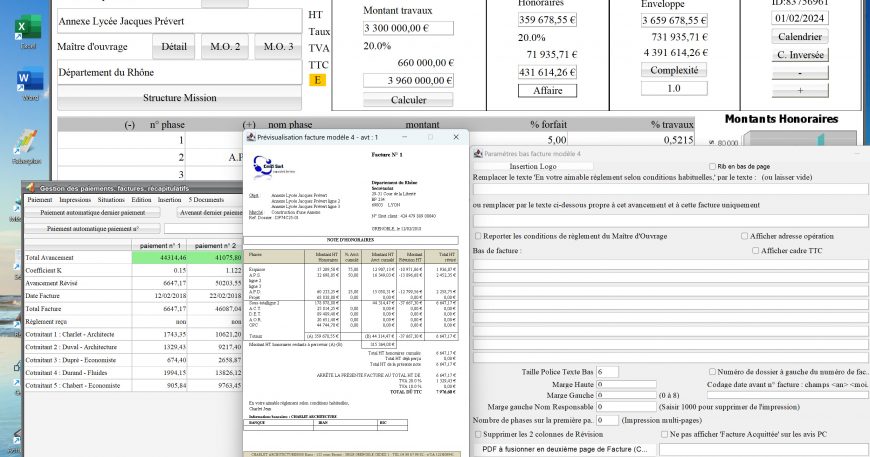 amélioration du modèle 4 de facture du logiciel de facturation des honoraires Architectes Médicis Mac et PC v26.04