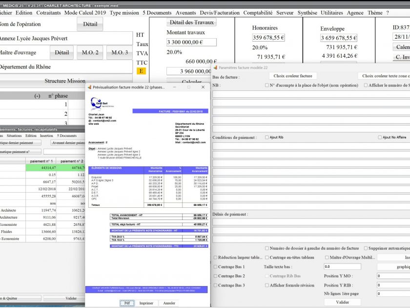 amélioration du bas de modèle 22 de facture du logiciel de facturation des honoraires de maîtrise d'oeuvre Médicis Mac et PC v25.31