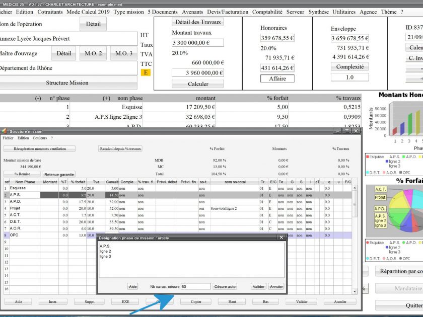 amélioration de la césure automatique du nom des phases du logiciel de proposition d'honoraires de maitrise d'oeuvre Médicis Mac et PC v25.27