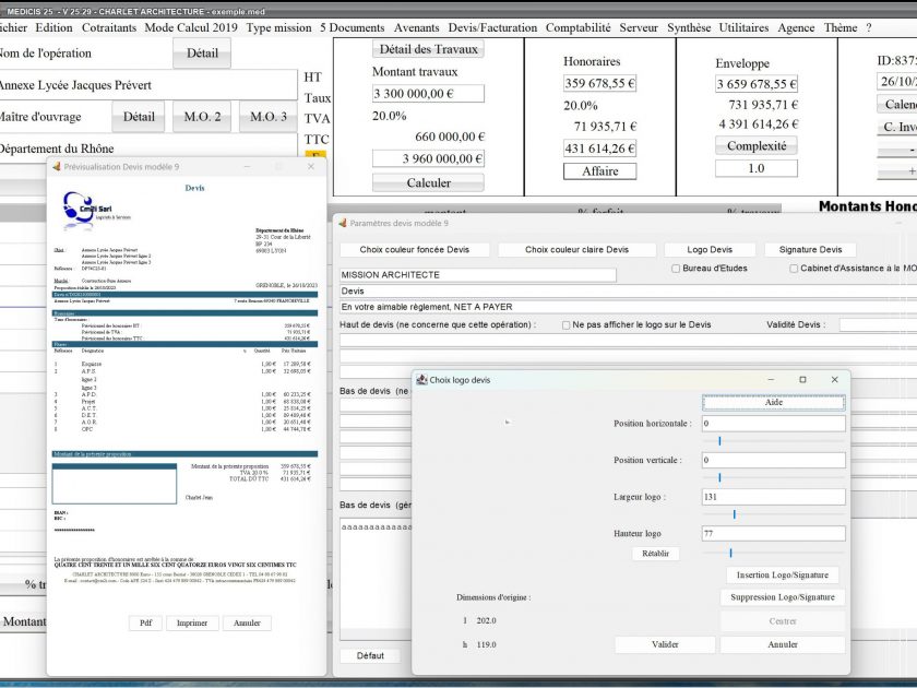 amélioration de l'insertion logos et signatures logiciel de proposition d'honoraires de maîtrise d'oeuvre Médicis Mac et PC v25.29