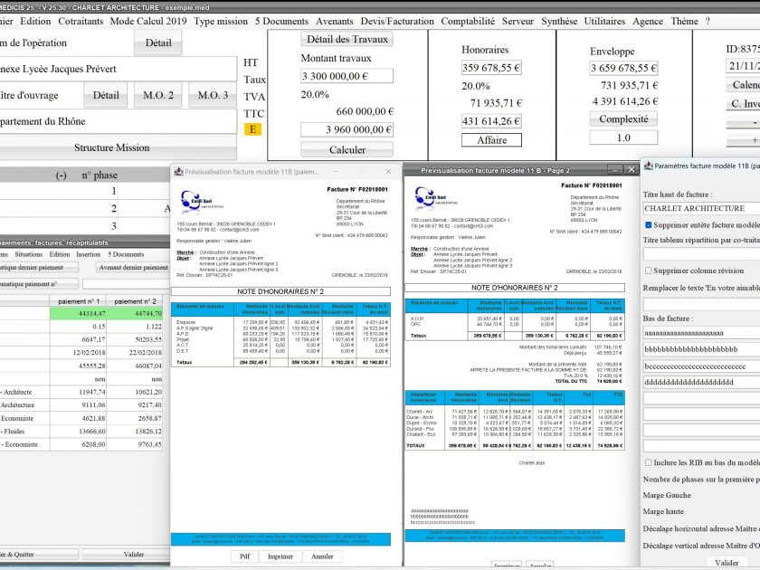 amélioration du mode multipage du modèle 11 B de facture dans le logiciel de facturation des honoraires de maîtrise d'oeuvre Médicis Mac et PC v25.30