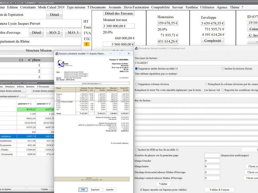 amélioration du modèle 11 de facture par cotraitant du logiciel de facturation des honoraires de maîtrise d'oeuvre Médicis Mac et PC v25.28