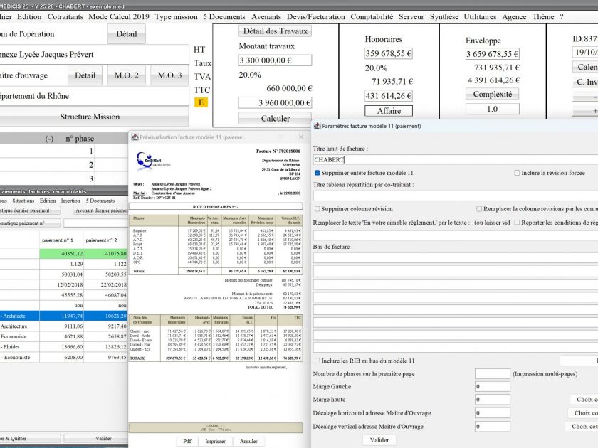 amélioration du modèle 11 de facture phases et cotraitants du logiciel de facturation des honoraires de maîtrise d'oeuvre Médicis Mac et PC v25.28