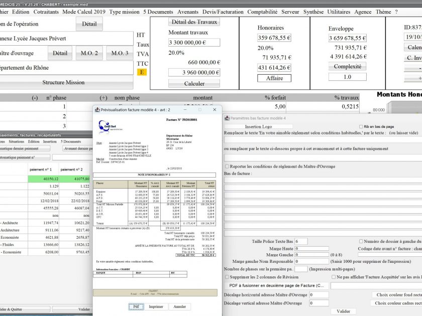 amélioration du modèle 4 de facture du logiciel de facturation des honoraires de maîtrise d'oeuvre Médicis Mac et PC v25.28