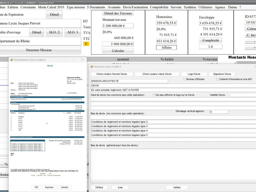 amélioration du modèle 9 de devis du logiciel de proposition d'honoraires de maîtrise d'oeuvre Médicis Mac et PC v25.28