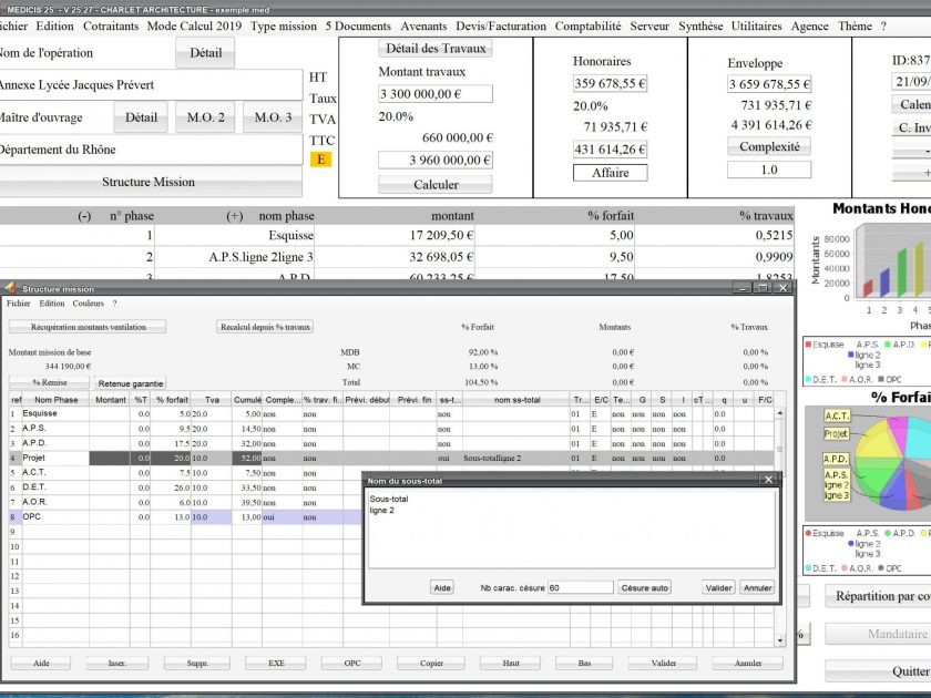 amélioration de l'édition du nom du sous total du logiciel de proposition d'honoraires de maîtrise d'oeuvre Médicis mac et PC v25.27