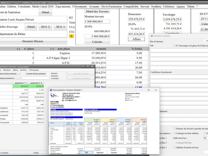 amélioration du haut de modèle 3 de situation du logiciel de facturation des honoraires de maîtrise d'oeuvre Médicis Mac et PC v25.31