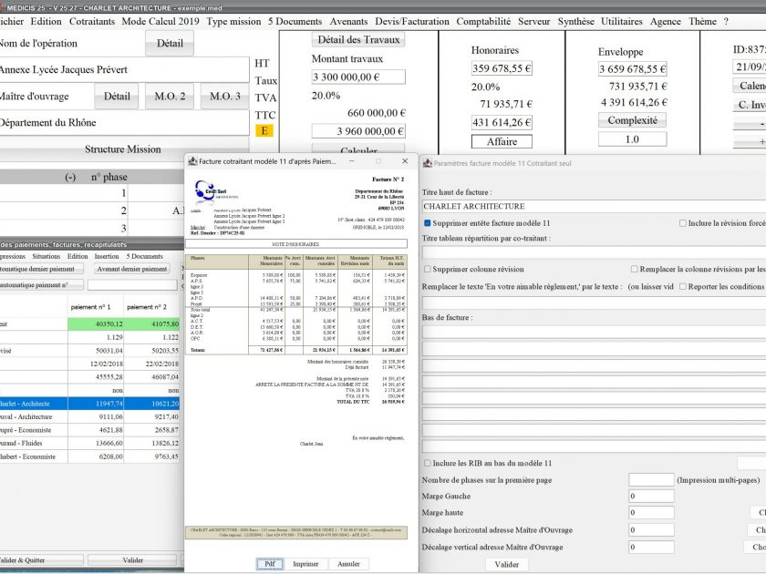 amélioration du modèle 11 de facture par cotraitant du logiciel de facturation des honoraires de maîtrise d'oeuvre Médicis mac et PC v25.27