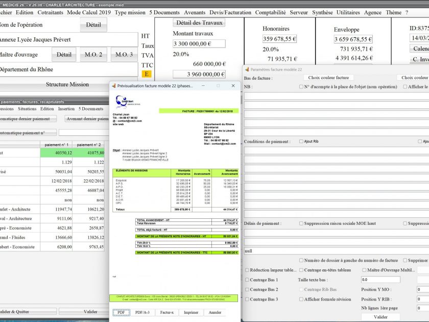 amélioration du modèle 22 de facture du logiciel de facturation des honoraires Architectes Médicis Mac et PC v26.08