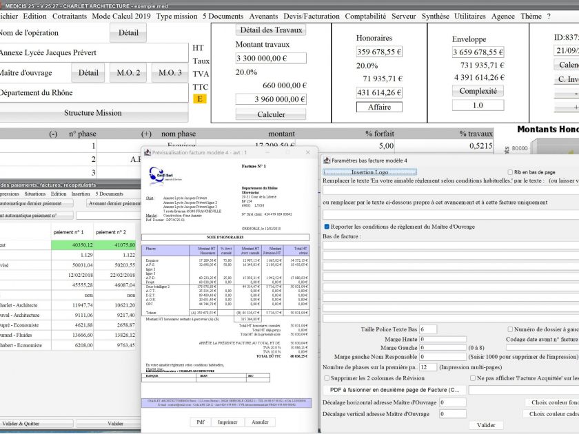 amélioration du modèle 4 de facture du logiciel de facturation des honoraires de maîtrise d'oeuvre Médicis Mac et PC v25.27
