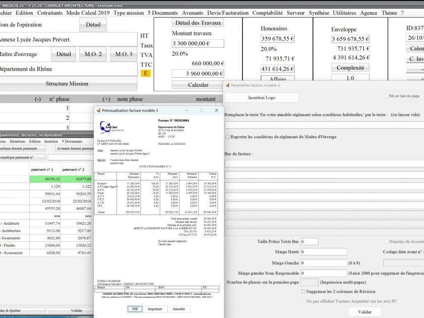 mise aux normes chorus pro du modèle 3 de facture cumulée du logiciel de facturation des honoraires de maîtrise d'oeuvre Médicis Mac et PC v25.29