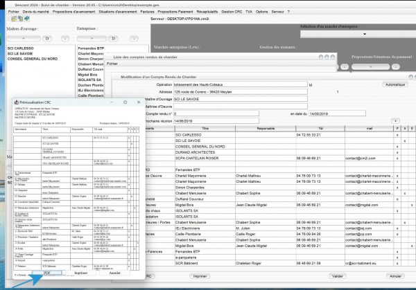 nouveau pdf automatique des comptes rendus de reunion de chantier du logiciel de suivi de chantier Gescant Mac et PC v20.05