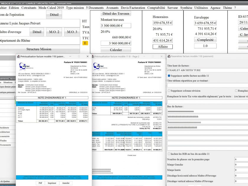 nouvelle gestion des chargé d'affaires du modèle 11 B de facture du logiciel de facturation des honoraires de maîtrise d'oeuvre Médicis Mac et PC v25.31