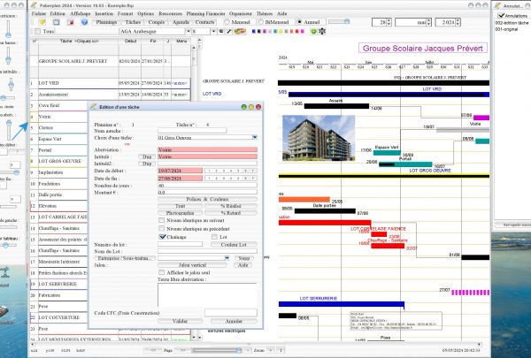 nouvelle possibilité d'édition de tâche du logiciel de planning chantier et d'architecture Faberplan Mac et PC v19.03