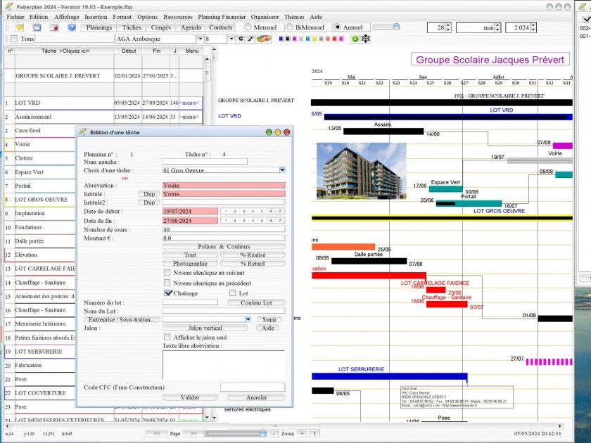 nouvelle possibilité d'édition de tâche du logiciel de planning chantier et d'architecture Faberplan Mac et PC v19.03