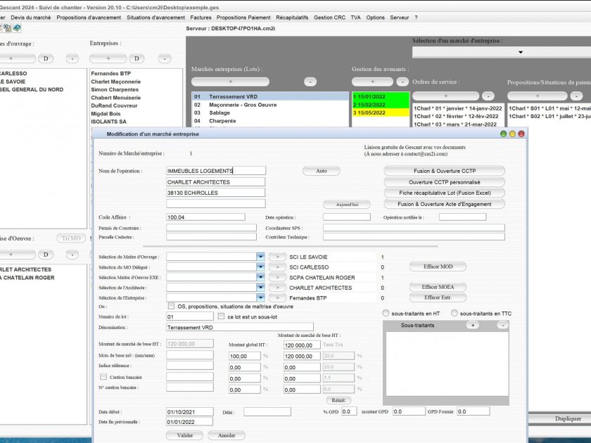 amélioration de la creation des lots du marché du logiciel de suivi de chantier Gescant Mac et PC v20.10