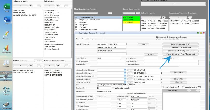 amélioration de la liaison avec l'acte d'engagement du logiciel de suivi de chantier Gescant Mac et PC v20.11