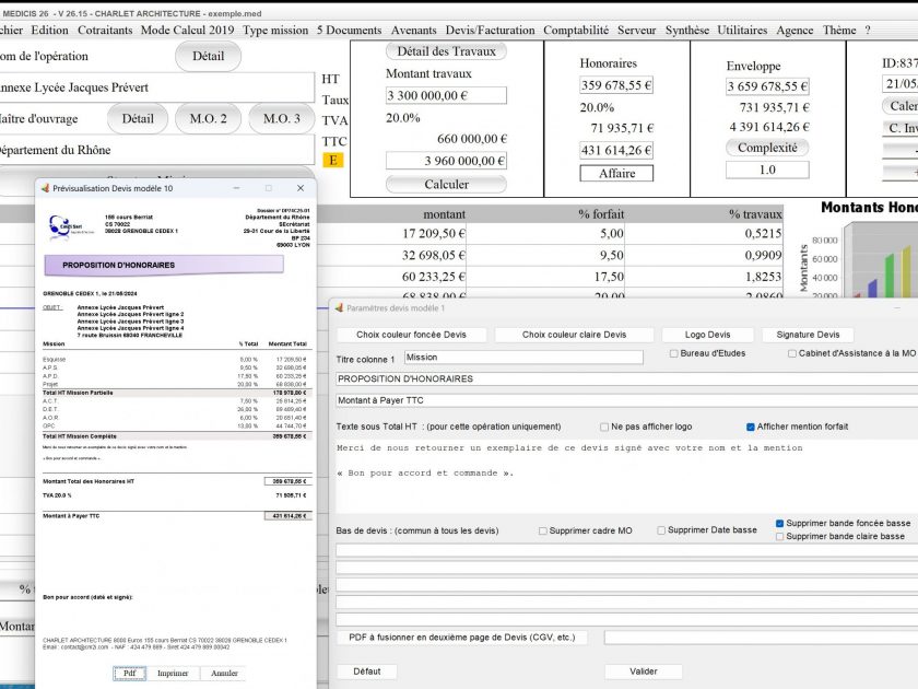 amélioration du modèle 10 de devis du logiciel de proposition d'honoraires Architectes Médicis Mac et PC v26.15