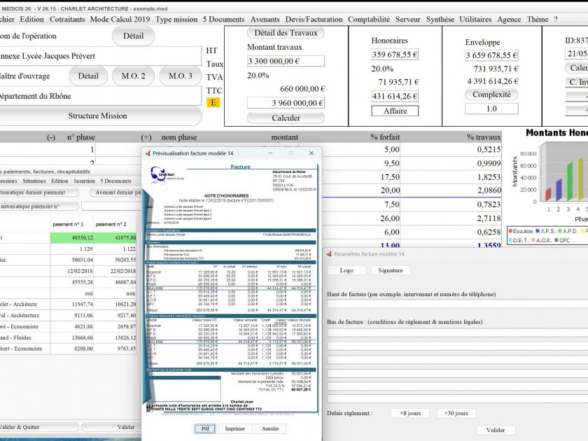 amélioration du modèle 14 de facture du logiciel de facturation des honoraires de maîtrise d'oeuvre Architectes Médicis Mac et PC v26.15