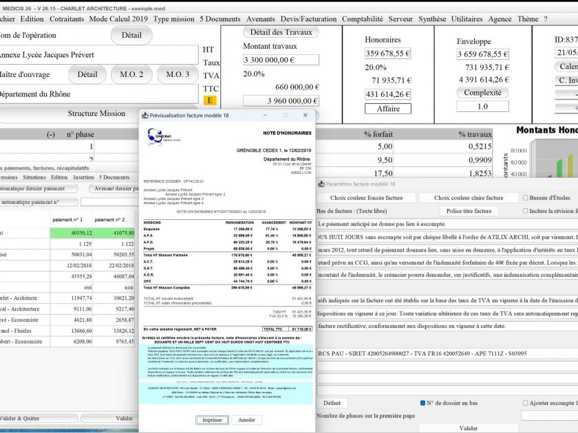 amélioration du modèle 18 de facture du logiciel de facturation des honoraires Architectes Médicis Mac et PC v26.15