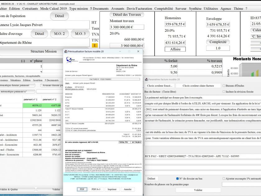 amélioration du modèle 20 de facture du logiciel de facturation des honoraires Architectes Médicis Mac et PC v26.15