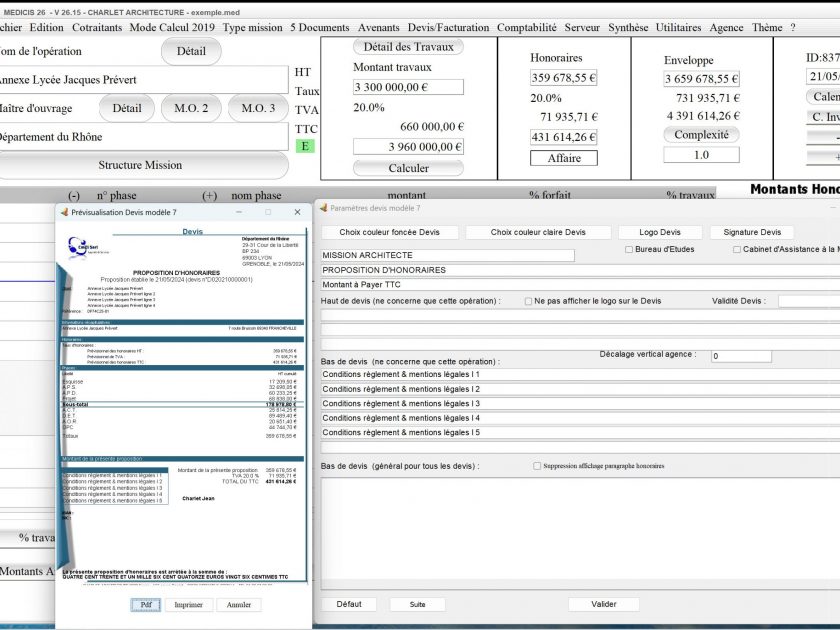 amélioration du modèle 7 de devis du logiciel de proposition d'honoraires de Architects Médicis Mac et PC v26.15