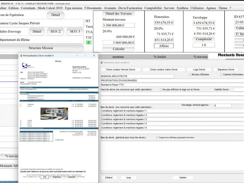 amélioration du modèle 9 de devis du logiciel de proposition d'honoraires Architectes Médicis Mac et PC v26.15