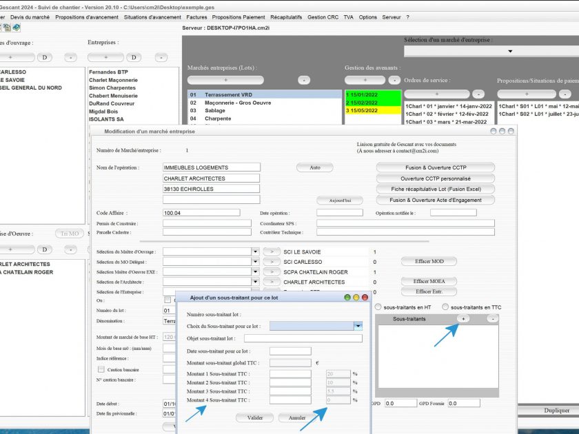 nouvelle gestion des sous traitants sans TVA dans les lots du marché du logiciel de suivi de chantier Gescant Mac et PC v20.10