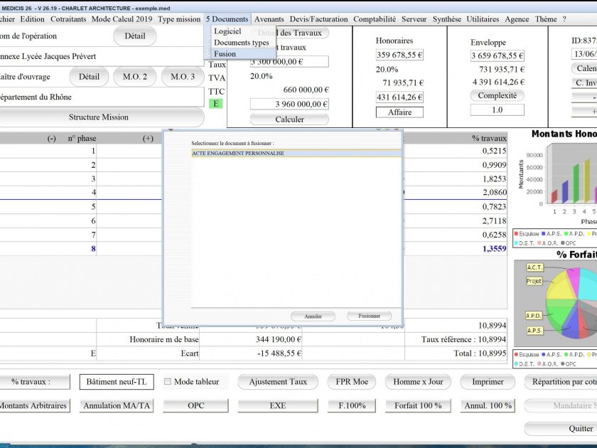 amélioration de la fusion des documents personnels du logiciel de gestion d'honoraires Architecte Médicis Mac et PC v26.19