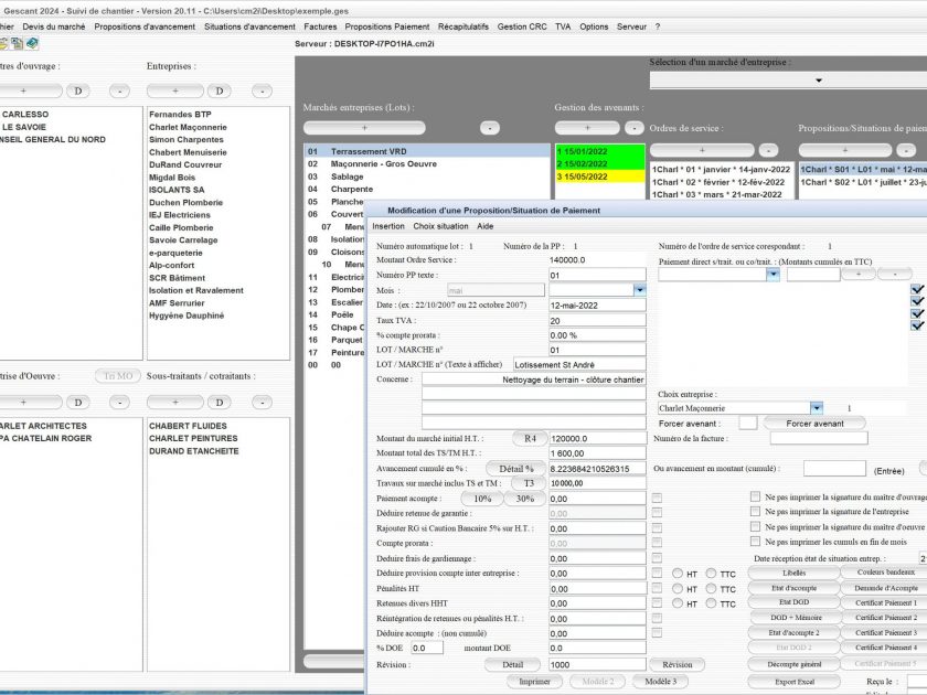 amélioration de la gestion de l'avancement en montant de la situation du logiciel de suivi de chantier Gescant Mac et PC v20.11