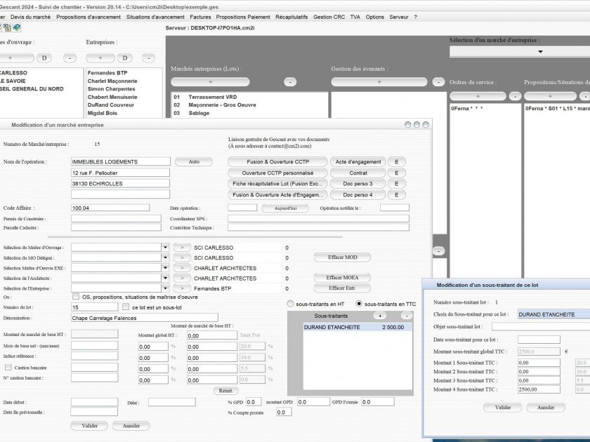 amélioration de gestion multi-tva des sous traitants des lots du logiciel de suivi de chantier Gescant Mac et PC v20.14