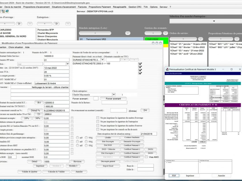 amélioration de la gestion des sous traitants du modèle 3 de certificat de paiement du logiciel de suivi de chantier Gescant Mac et PC v20.14