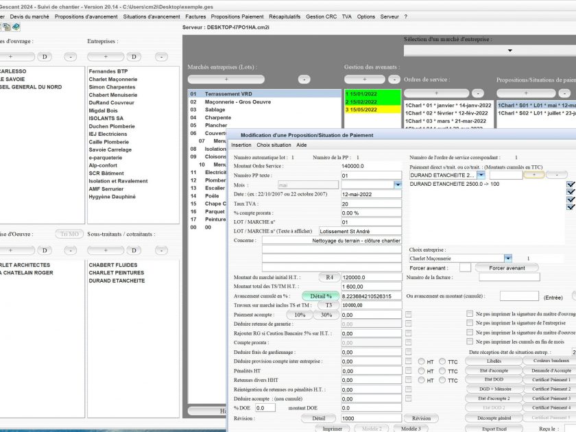 amélioration de la gestion des sous traitant des situations du logiciel de suivi de chantier Gescant Mac et PC v20.14