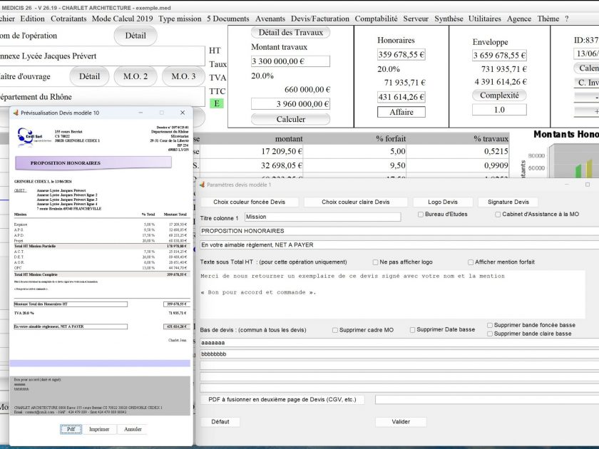 amélioration du modèle 10 de devis du logiciel de gestion d'honoraires Architecte Médicis Mac et PC v26.19