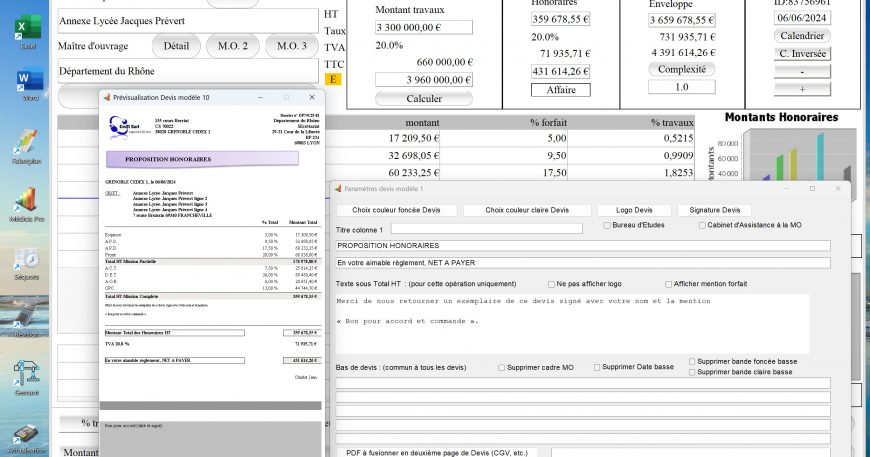 amélioration du modèle 10 de devis du logiciel de proposition d'honoraires de maîtrise d'oeuvre Médicis Mac et PC v26.17