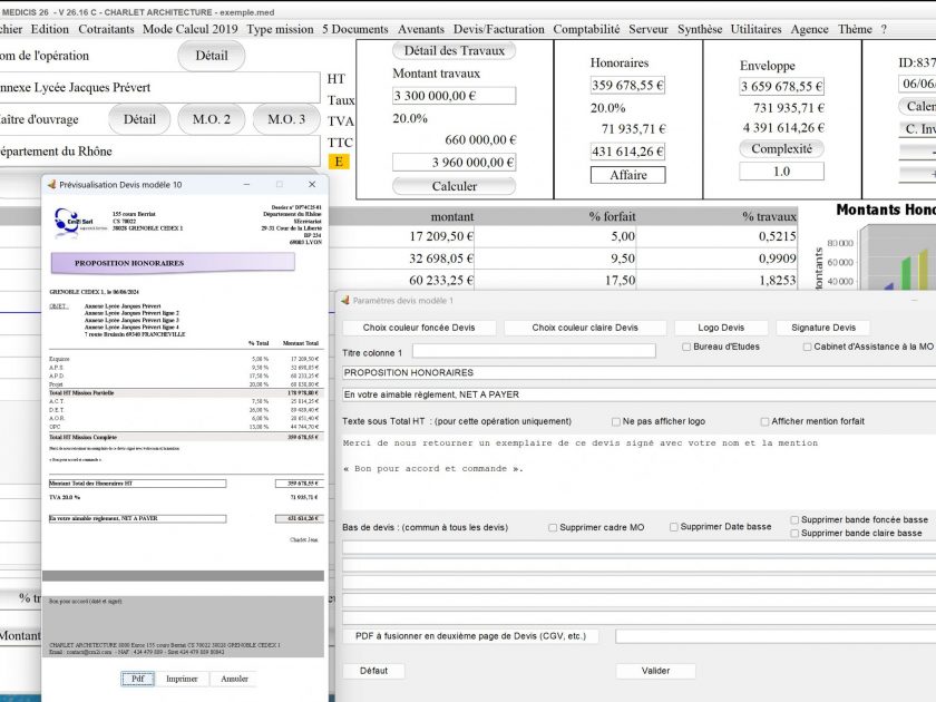 amélioration du modèle 10 de devis du logiciel de proposition d'honoraires de maîtrise d'oeuvre Médicis Mac et PC v26.17