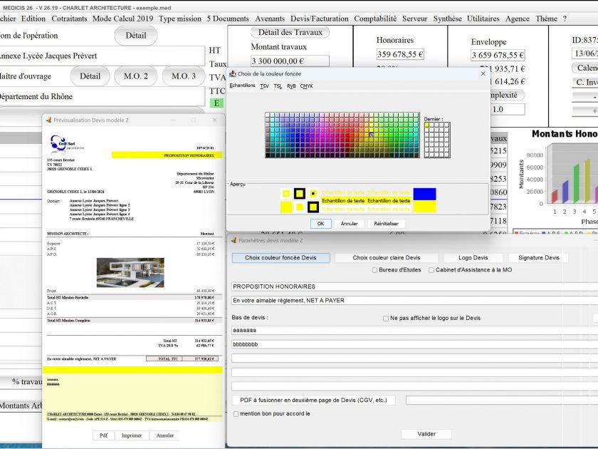 amélioration du modèle 2 de devis du logiciel de gestion d'honoraires Architecte Médicis Mac et PC v26.19