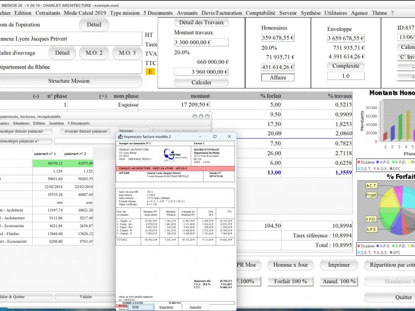 amélioration du modèle 2 de facture du logiciel de facturation d'honoraires Architecte Médicis Mac et PC v26.19