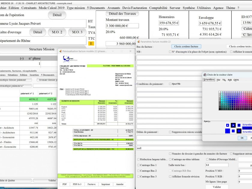 amélioration du modèle 22 de facture du logiciel de facturation d'honoraires Architecte Médicis Mac et PC v26.19