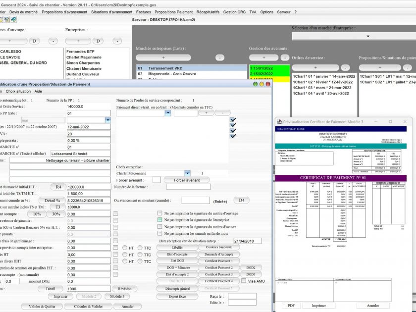 amélioration du modèle 3 de certificat de paiement du logiciel de suivi de chantier Gescant Mac et PC v20.11