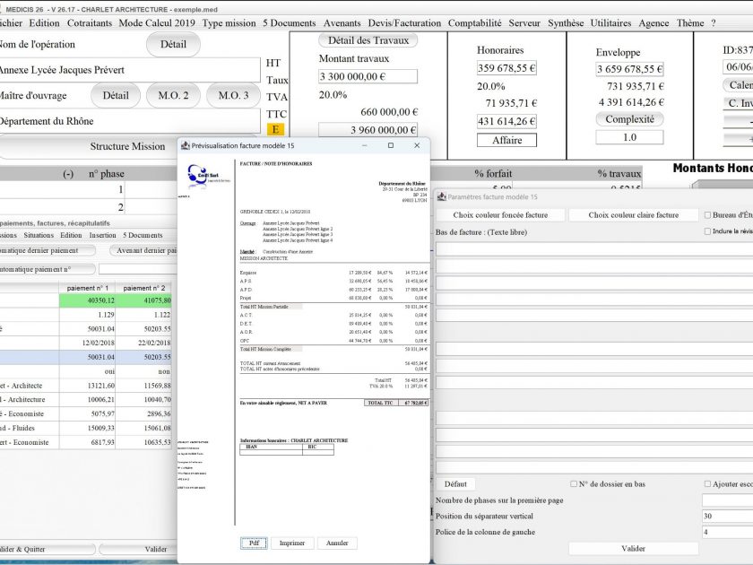 amélioration de la présentation du modèle 15 facture du logiciel de facturation d'honoraires Architecte Médicis Mac et PC v26.17