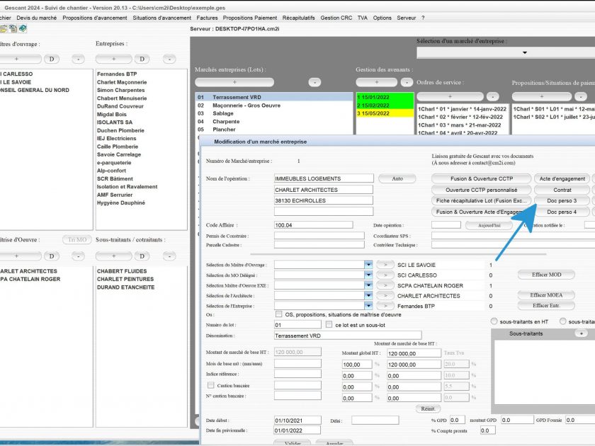 nouveaux champs des lots des 4 nouveaux documents personnels du logiciel de suivi de chantier Gescant Mac et PC v20.13