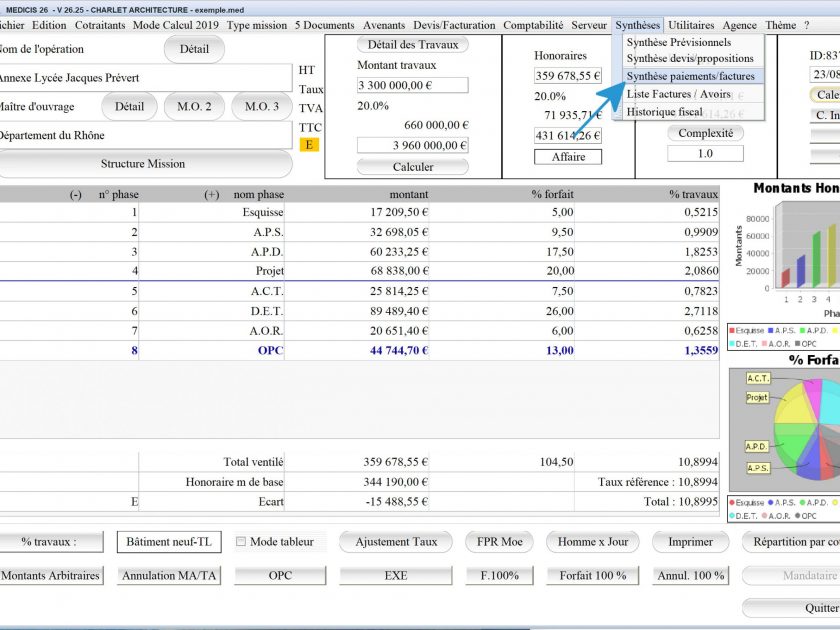 amélioration de la synthèse des paiements et factures du logiciel de facturation d'honoraires Architecte Médicis Mac et PC v26.25