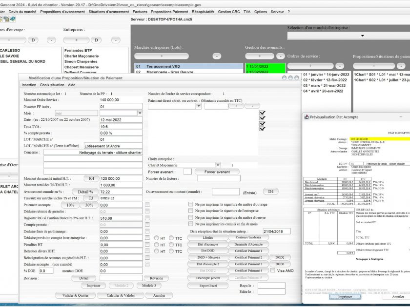 amélioration état d'acompte du modèle 1 du logiciel de suivi de chantier Gescant Mac et PC v20.17