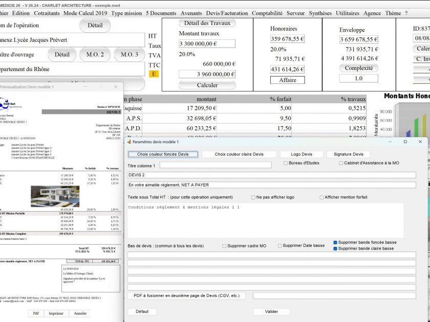 amélioration du modèle 1 de devis du logiciel de gestion d'honoraires Architectes Médicis Mac et PC v26.24