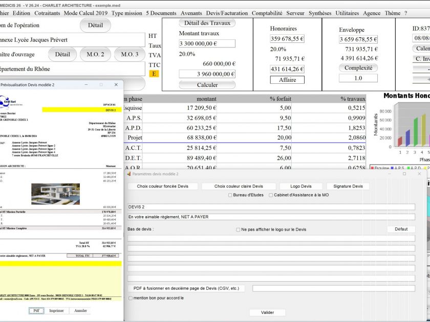 amélioration du modèle 2de devis du logiciel de gestion d'honoraires Architectes Médicis Mac et PC v26.24