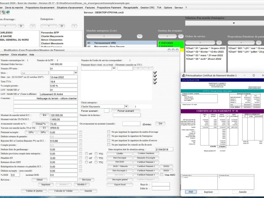amélioration du modèle 3 de certificat de paiement du logiciel de suivi de chantier Gescant Mac et PC v2017