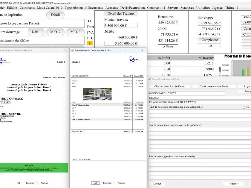 amélioration du modèle 4 de devis du logiciel de gestion d'honoraires Architectes Médicis Mac et PC v26.24