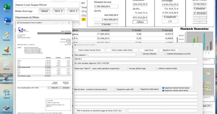 amélioration de la présentation du modèle 1 de devis du logiciel de gestion d'honoraires Architecte Médicis Mac et PC v26.25